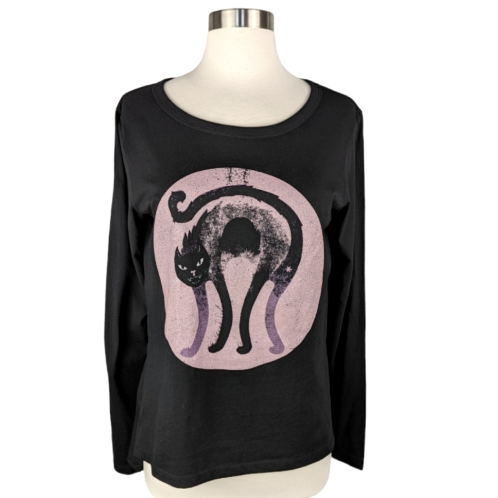NWT Black Cat Halloween Graphic T-Shirt L